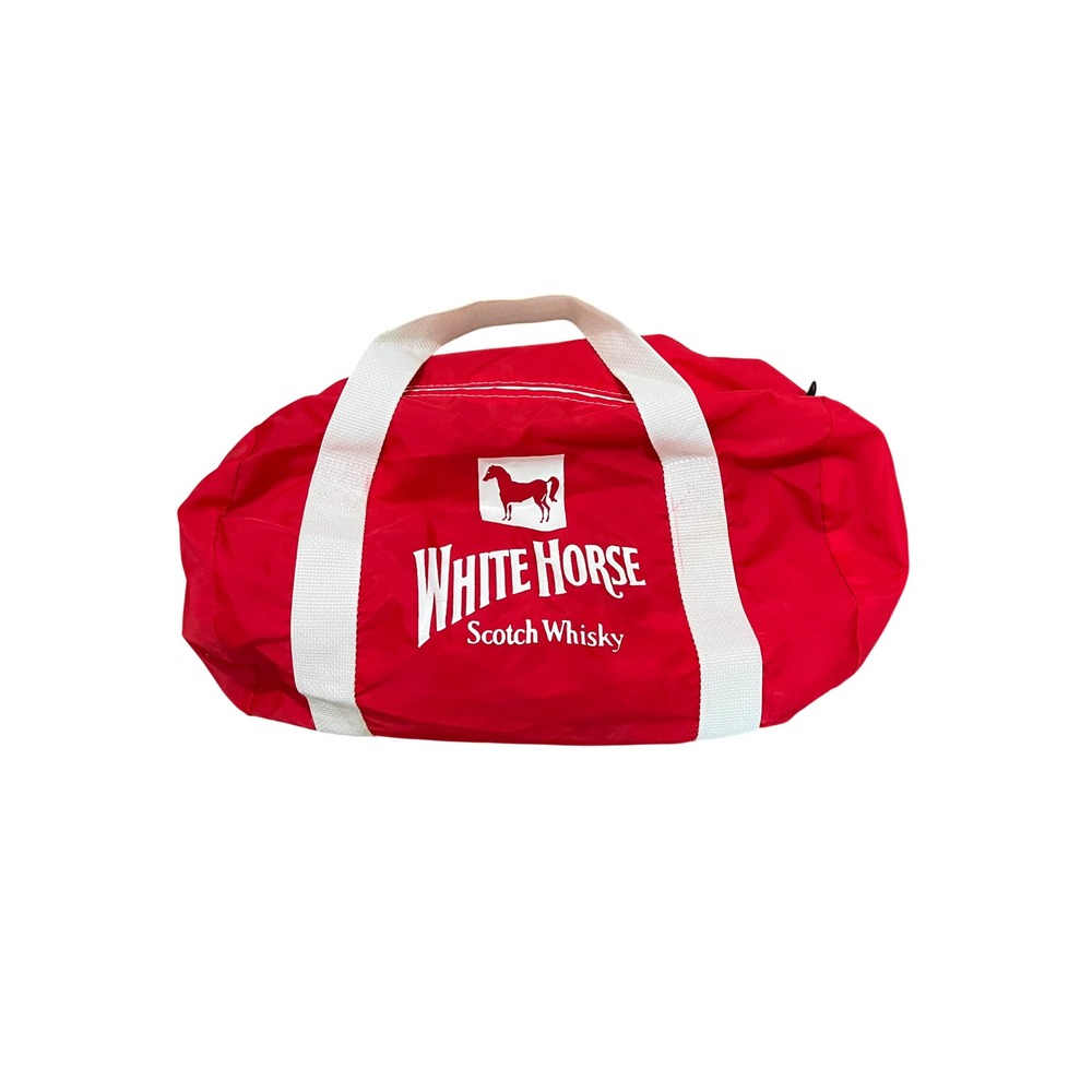 Vintage White Horse Scotch Whisky Red Nylon Duffel Bag Retro Promo Travel Gym